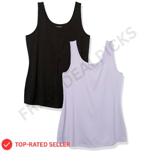 Tops - Plus Size Slim Fit Tank Tops Pack of 2 Soft Cotton Modal Rib Essential